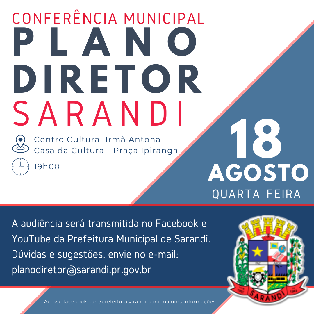 Acontece hoje (18) a Conferência Municipal da Revisão do Plano Diretor de Sarandi